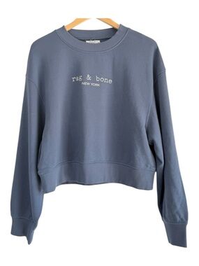 NEW rag & bone Logo Terry Crewneck Sweatshirt in Worn Indigo Blue